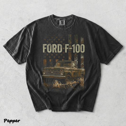 Classic Ford F-100 American Legend T-shirt - Pepper mockup