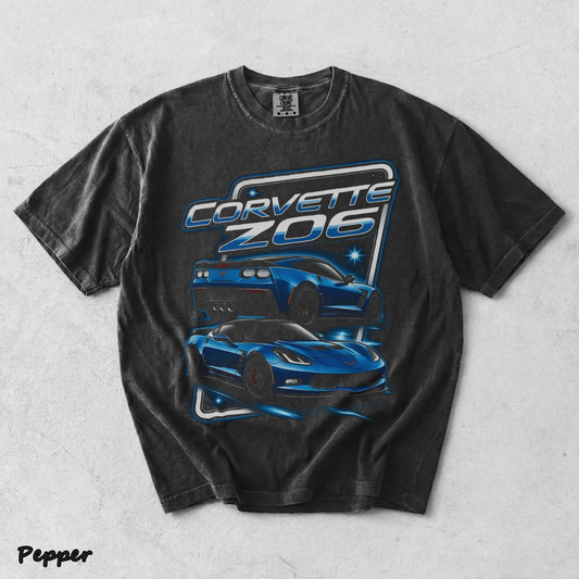 Corvette Z06 C7 Blue Racing Graphic T-Shirt back - Pepper mockup