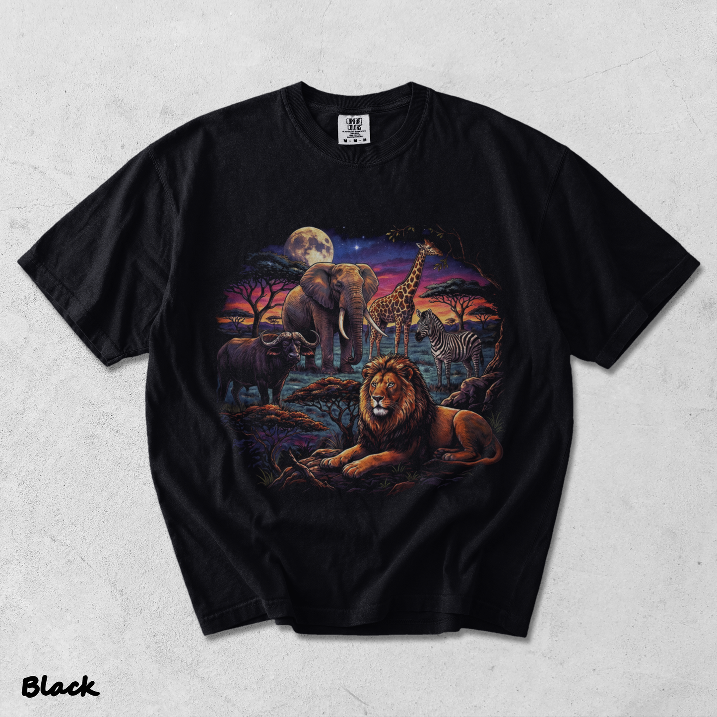 90s Safari Wildlife T-Shirt - Men & Women's Unisex Graphic Tee - Vintage Wildlif - Black mockup