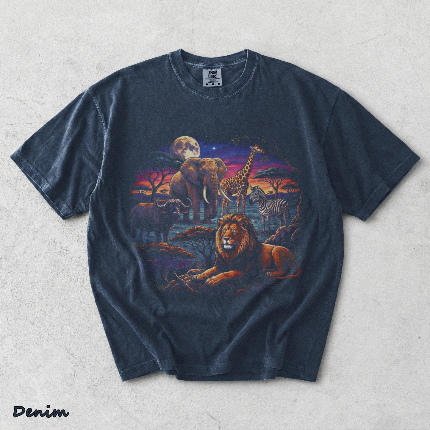 90s Safari Wildlife T-Shirt - Men & Women's Unisex Graphic Tee - Vintage Wildlif - Denim mockup