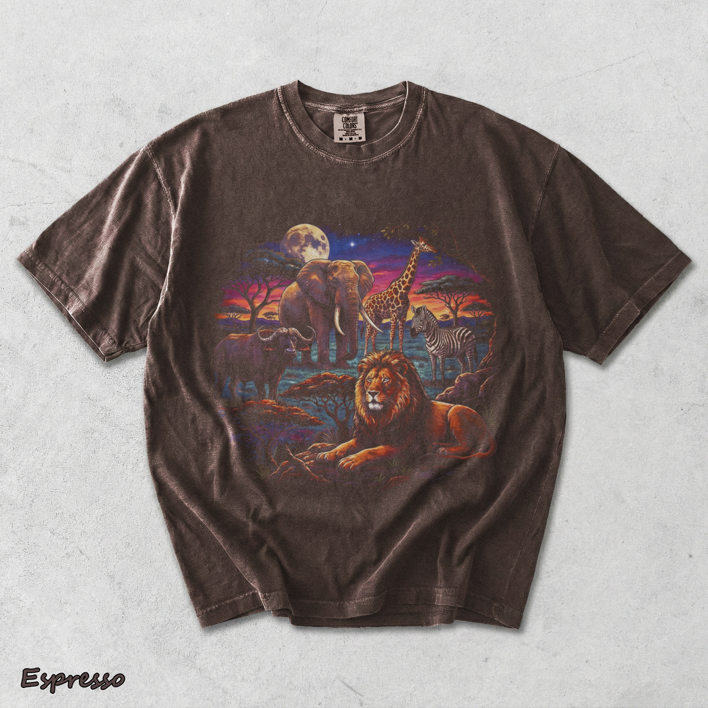 90s Safari Wildlife T-Shirt - Men & Women's Unisex Graphic Tee - Vintage Wildlif - Espresso mockup