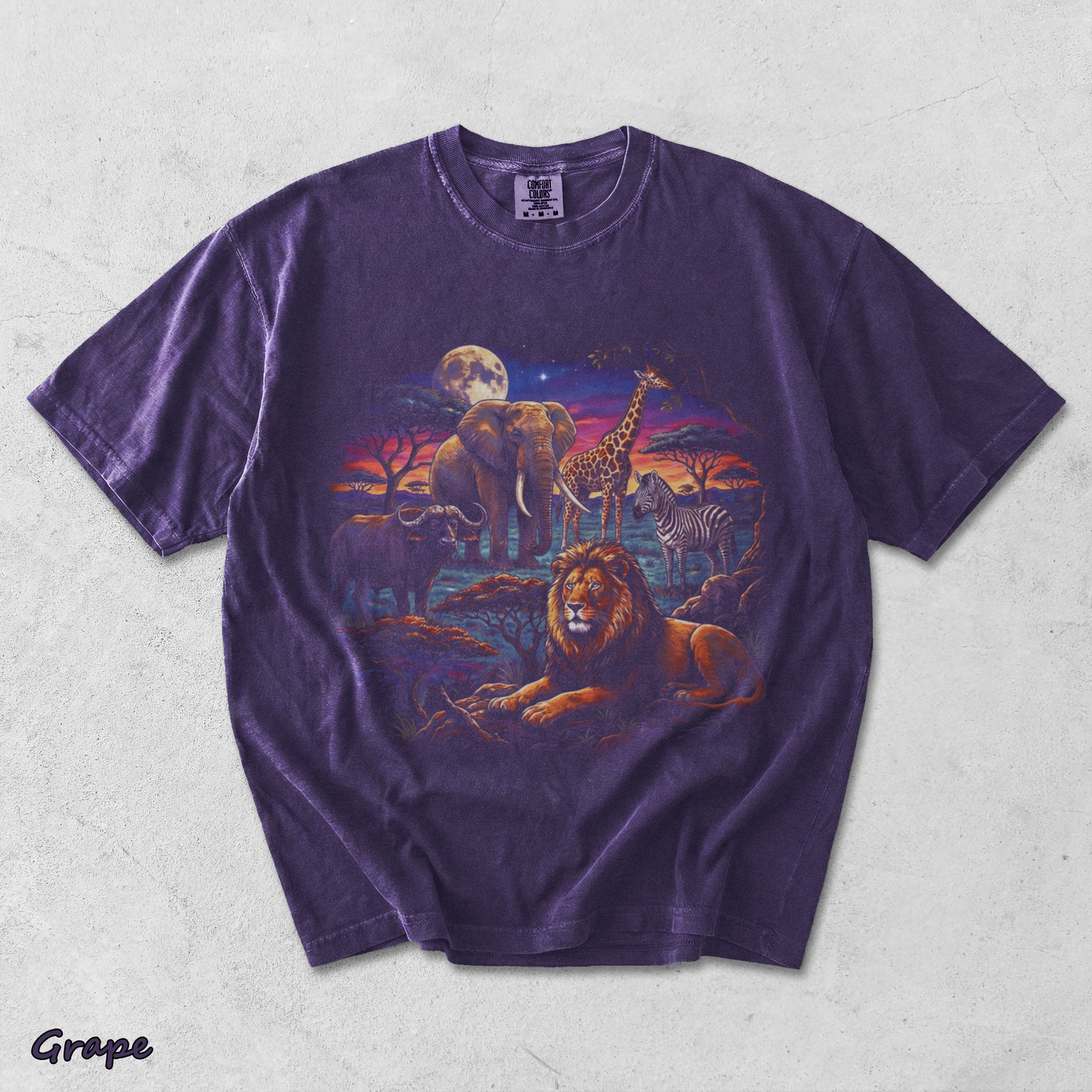 90s Safari Wildlife T-Shirt - Men & Women's Unisex Graphic Tee - Vintage Wildlif - Grape mockup