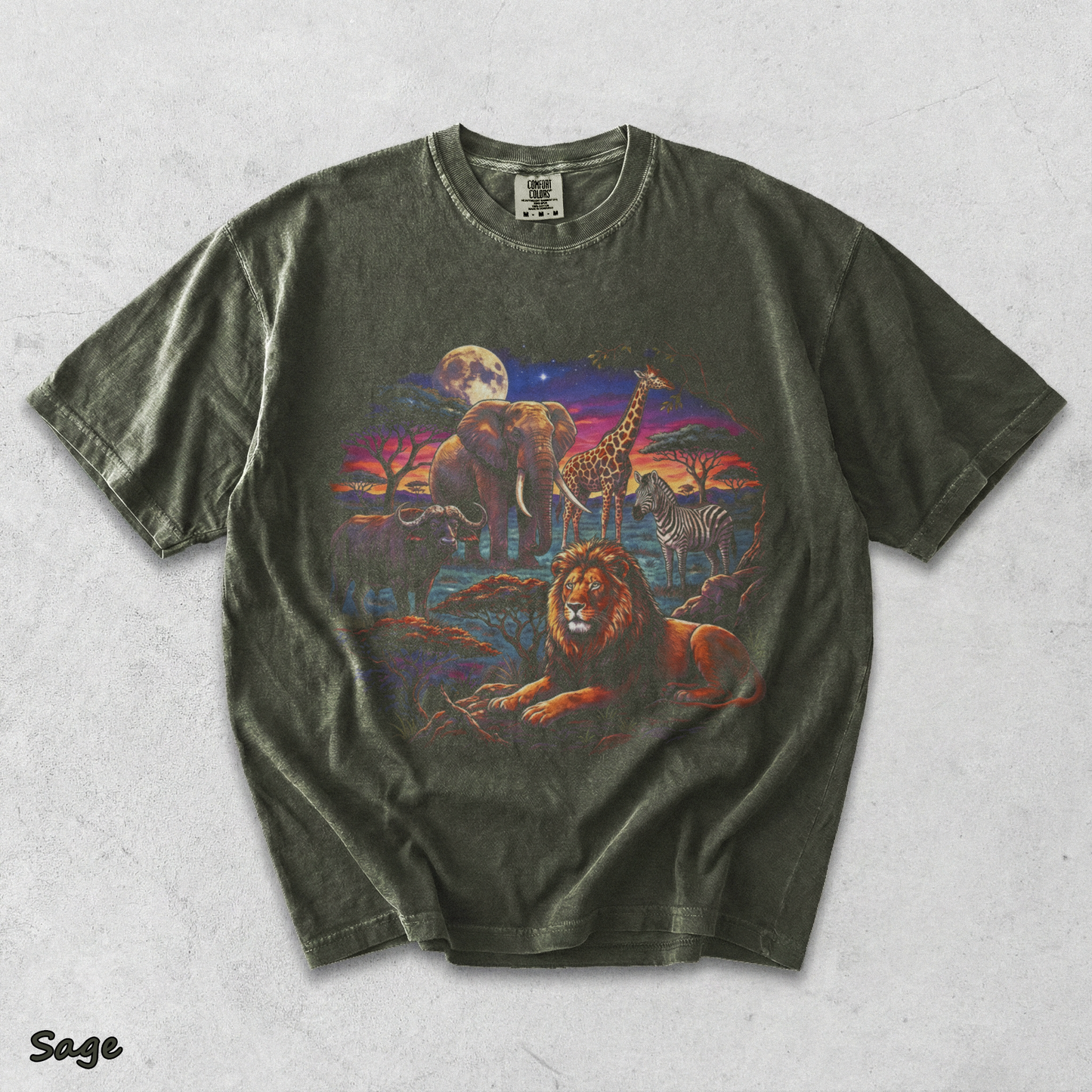 90s Safari Wildlife T-Shirt - Men & Women's Unisex Graphic Tee - Vintage Wildlif - Sage mockup