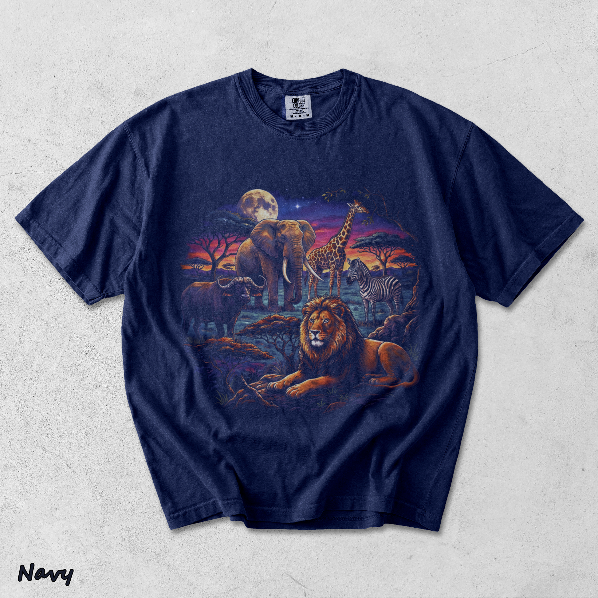 90s Safari Wildlife T-Shirt - Men & Women's Unisex Graphic Tee - Vintage Wildlif - True Navy mockup