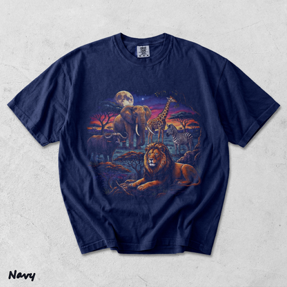 90s Safari Wildlife T-Shirt - Men & Women's Unisex Graphic Tee - Vintage Wildlif - True Navy mockup