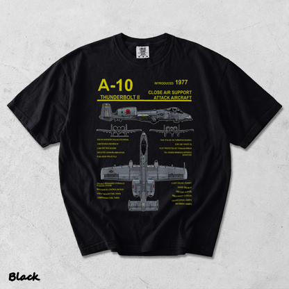 A-10 Thunderbolt II Warthog Military Jet Blueprint T-Shirt back - Black mockup