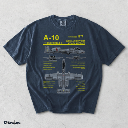 A-10 Thunderbolt II Warthog Military Jet Blueprint T-Shirt back - Denim mockup