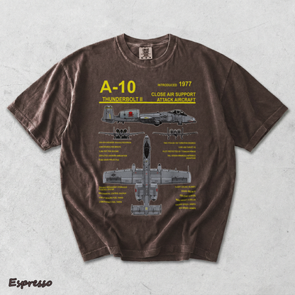 A-10 Thunderbolt II Warthog Military Jet Blueprint T-Shirt back - Espresso mockup