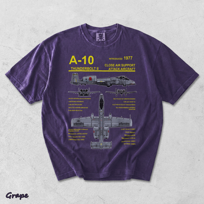 A-10 Thunderbolt II Warthog Military Jet Blueprint T-Shirt back - Grape mockup
