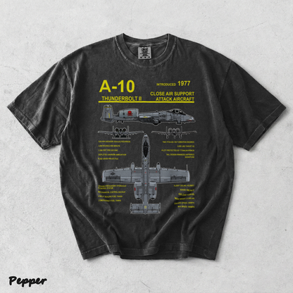A-10 Thunderbolt II Warthog Military Jet Blueprint T-Shirt back - Pepper mockup