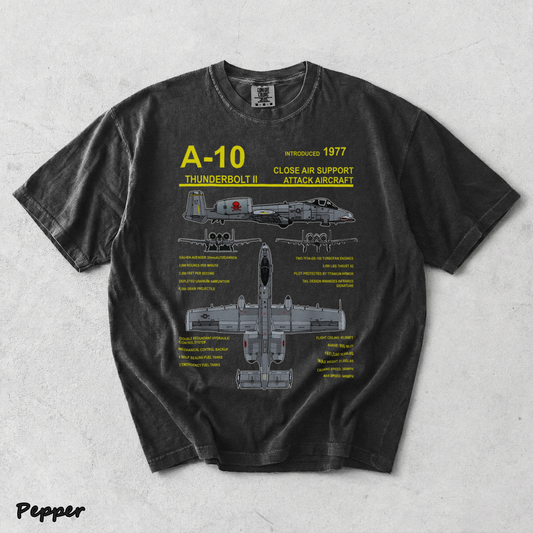 A-10 Thunderbolt II Warthog Military Jet Blueprint T-Shirt back - Pepper mockup