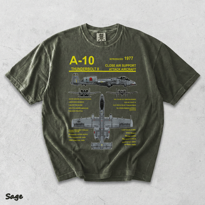 A-10 Thunderbolt II Warthog Military Jet Blueprint T-Shirt back - Sage mockup