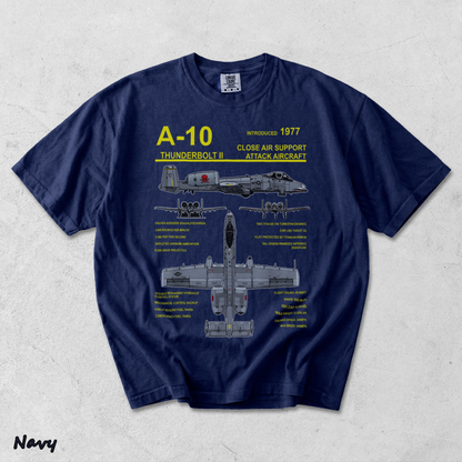 A-10 Thunderbolt II Warthog Military Jet Blueprint T-Shirt back - True Navy mockup