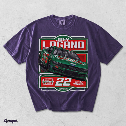 BACK - Joey Logano #22 Team Racing Penske Pizza Car T-Shirt - Grape mockup