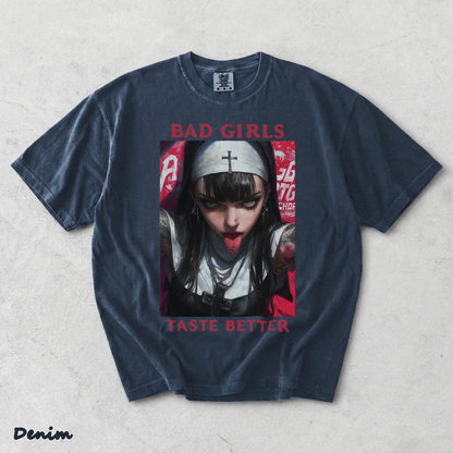 BAD GIRLS Taste Better Dirty Tattooed Nun - Denim mockup