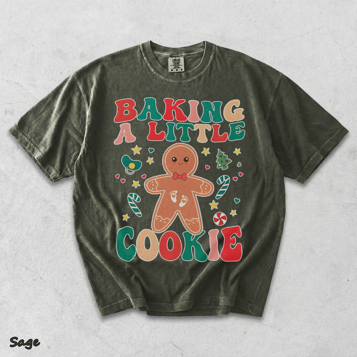 Baking A Little Cookie Pregnancy Announcement Sweatshirt, - Sage mockup