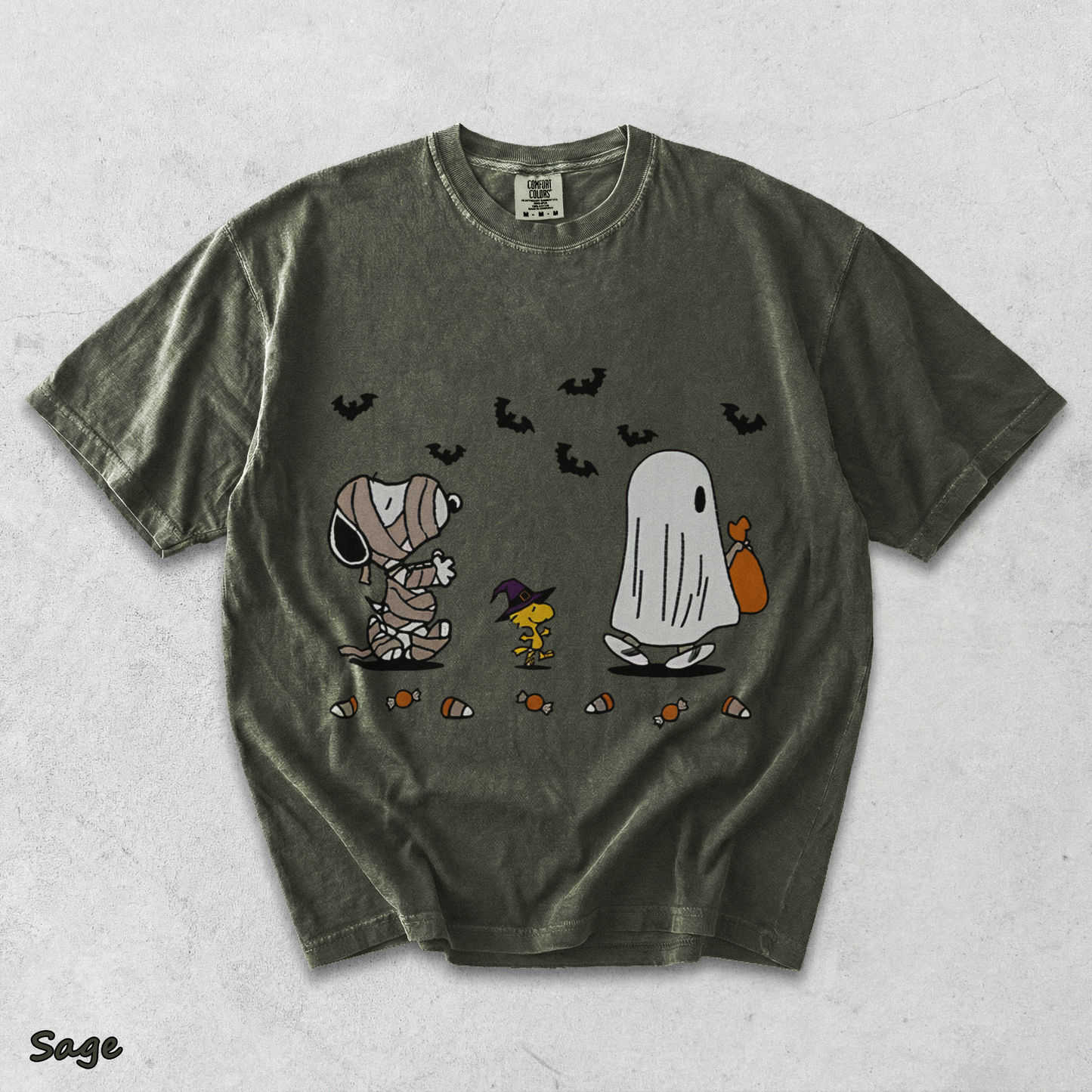 Cartoon Dog Embroidered Sweatshirt, Halloween Sweatshirt, Fall Sweatshirt - Sage mockup