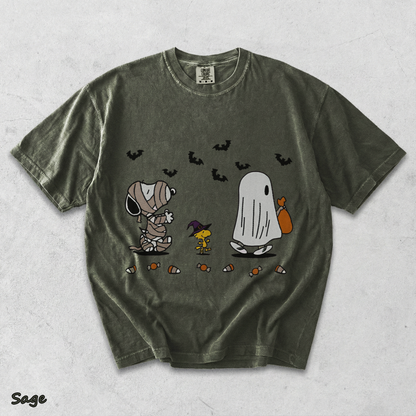 Cartoon Dog Embroidered Sweatshirt, Halloween Sweatshirt, Fall Sweatshirt - Sage mockup