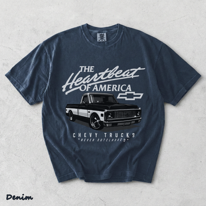 Chevy Trucks Never Outclassed Heartbeat of America - Denim mockup