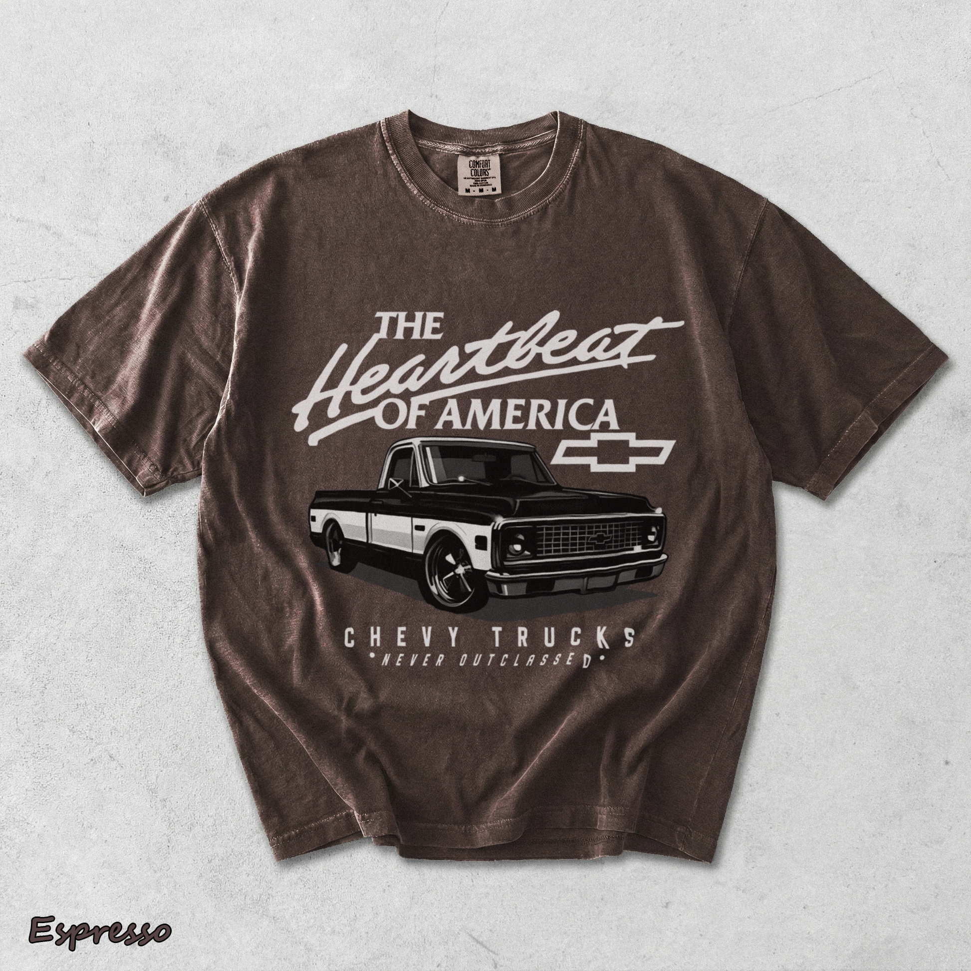 Chevy Trucks Never Outclassed Heartbeat of America - Espresso mockup