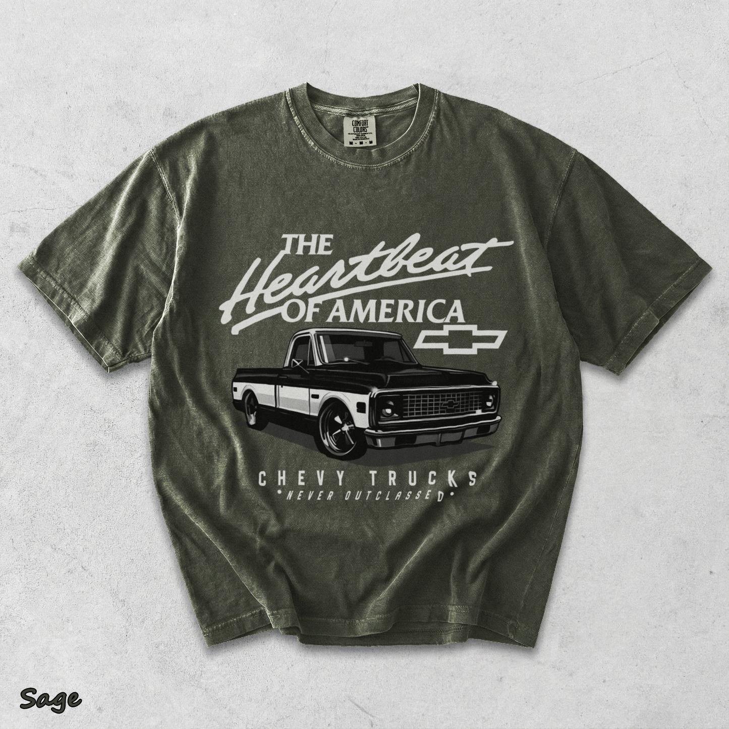 Chevy Trucks Never Outclassed Heartbeat of America - Sage mockup