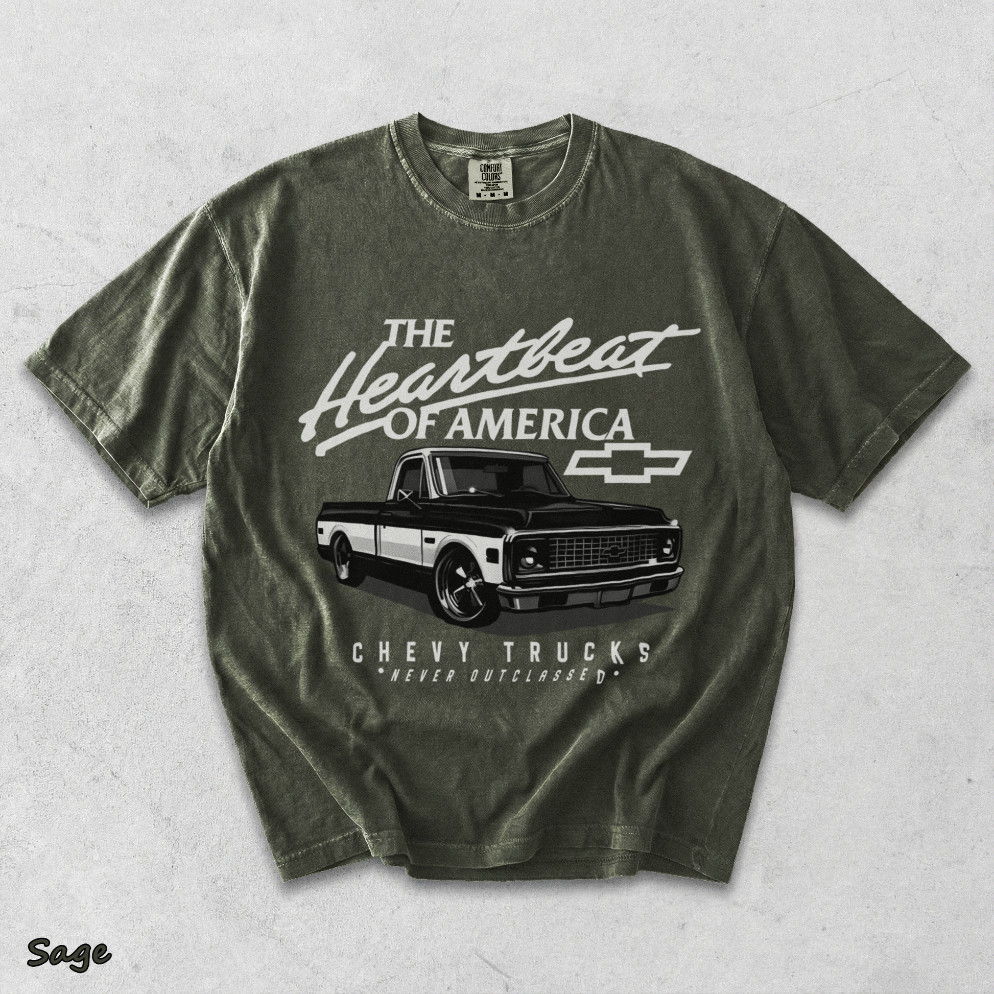 Chevy Trucks Never Outclassed Heartbeat of America - Sage mockup