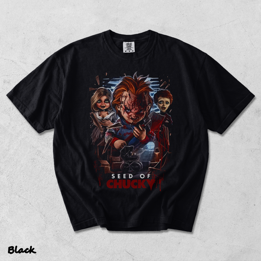 Chucky Tiffany Glen Creepy Doll Family Vintage Horror Halloween Fan Tee - Black mockup