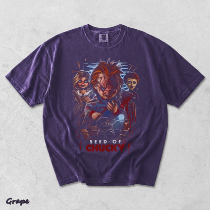 Chucky Tiffany Glen Creepy Doll Family Vintage Horror Halloween Fan Tee - Grape mockup
