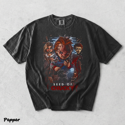 Chucky Tiffany Glen Creepy Doll Family Vintage Horror Halloween Fan Tee - Pepper mockup