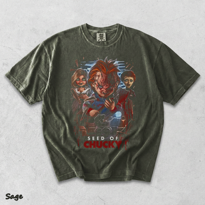 Chucky Tiffany Glen Creepy Doll Family Vintage Horror Halloween Fan Tee - Sage mockup