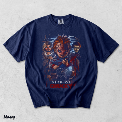 Chucky Tiffany Glen Creepy Doll Family Vintage Horror Halloween Fan Tee - True Navy mockup