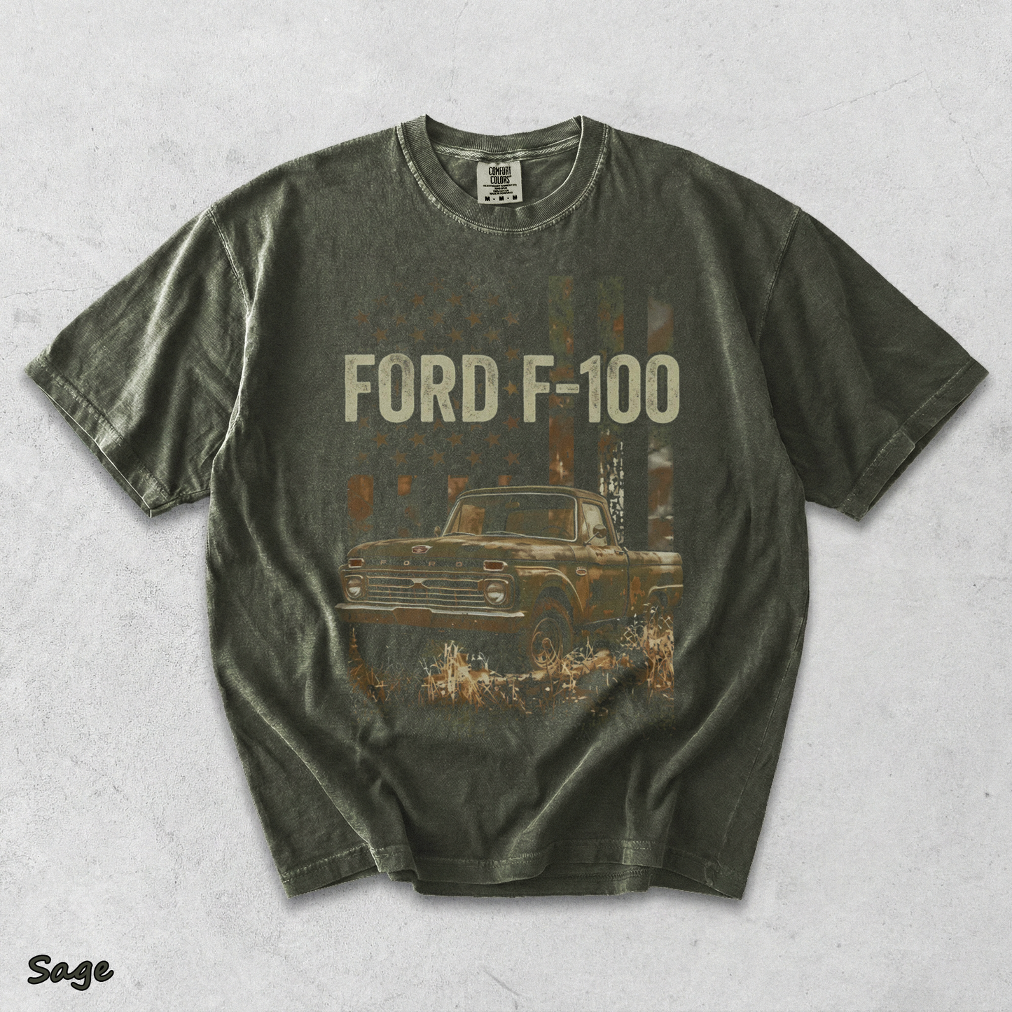 Classic Ford F-100 American Legend T-shirt - Sage mockup