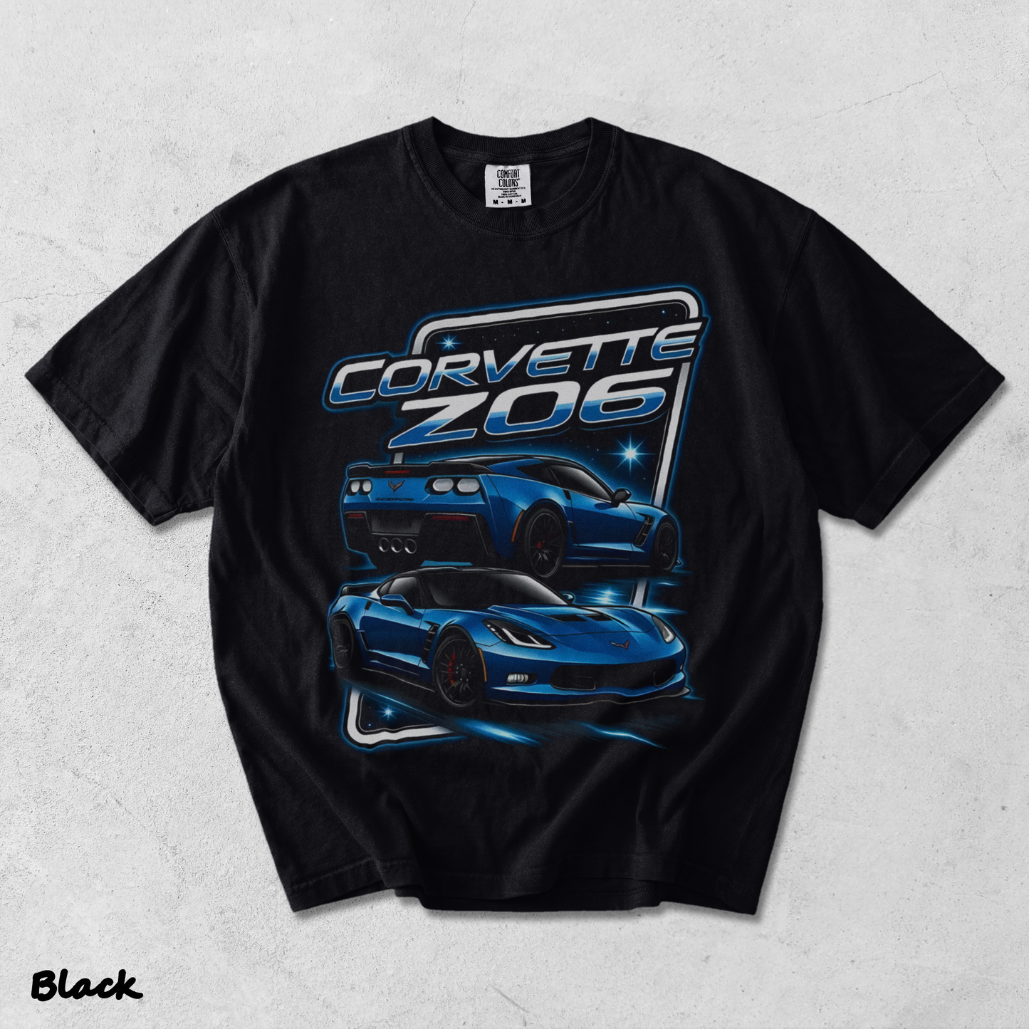 Corvette Z06 C7 Blue Racing Graphic T-Shirt back - Black mockup