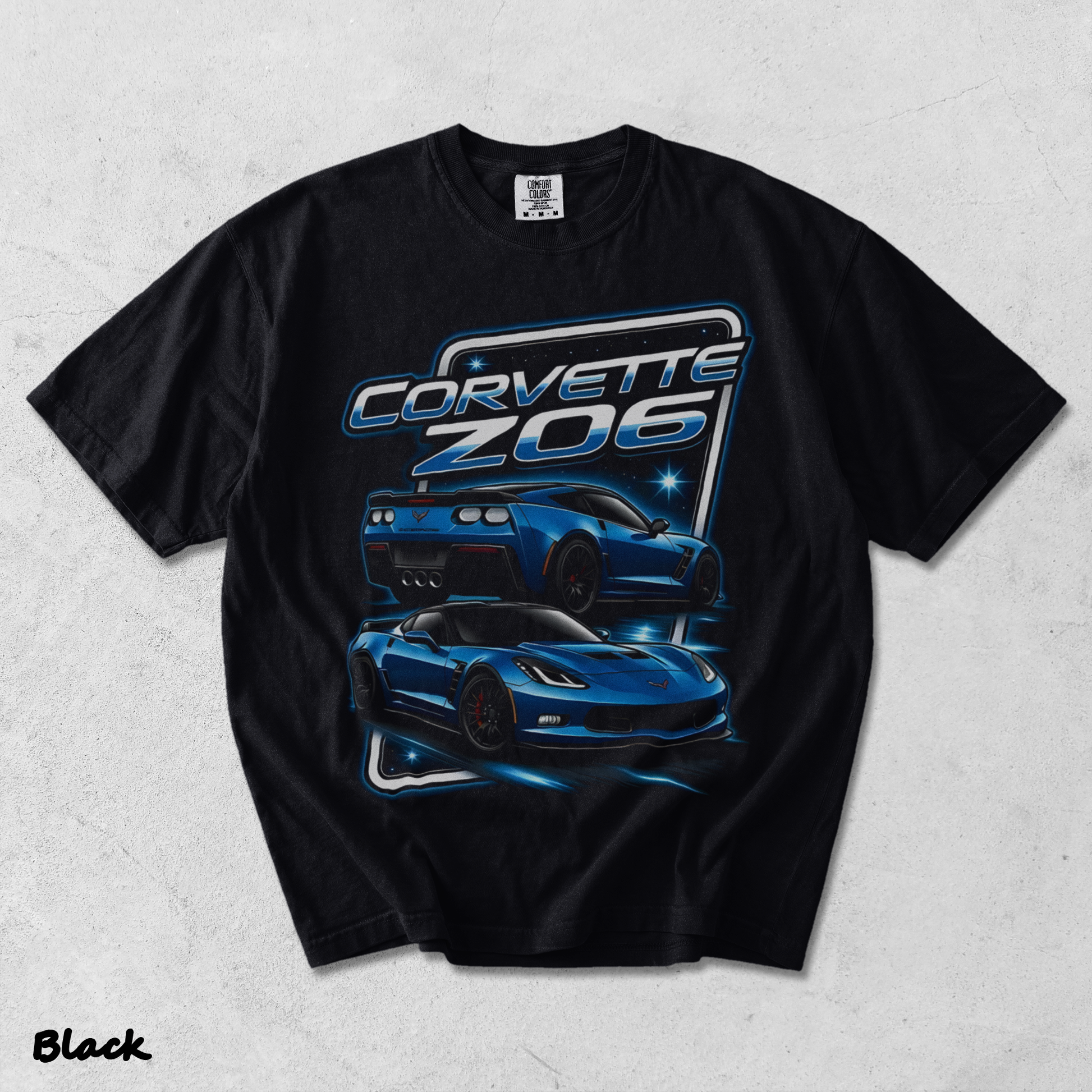 Corvette Z06 C7 Blue Racing Graphic T-Shirt back - Black mockup