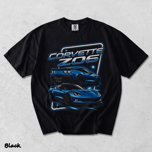 Corvette Z06 C7 Blue Racing Graphic T-Shirt back - Black mockup