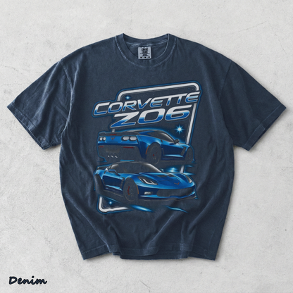 Corvette Z06 C7 Blue Racing Graphic T-Shirt back - Denim mockup