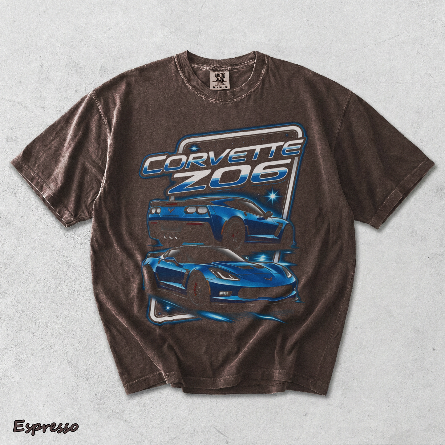 Corvette Z06 C7 Blue Racing Graphic T-Shirt back - Espresso mockup