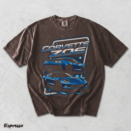 Corvette Z06 C7 Blue Racing Graphic T-Shirt back - Espresso mockup