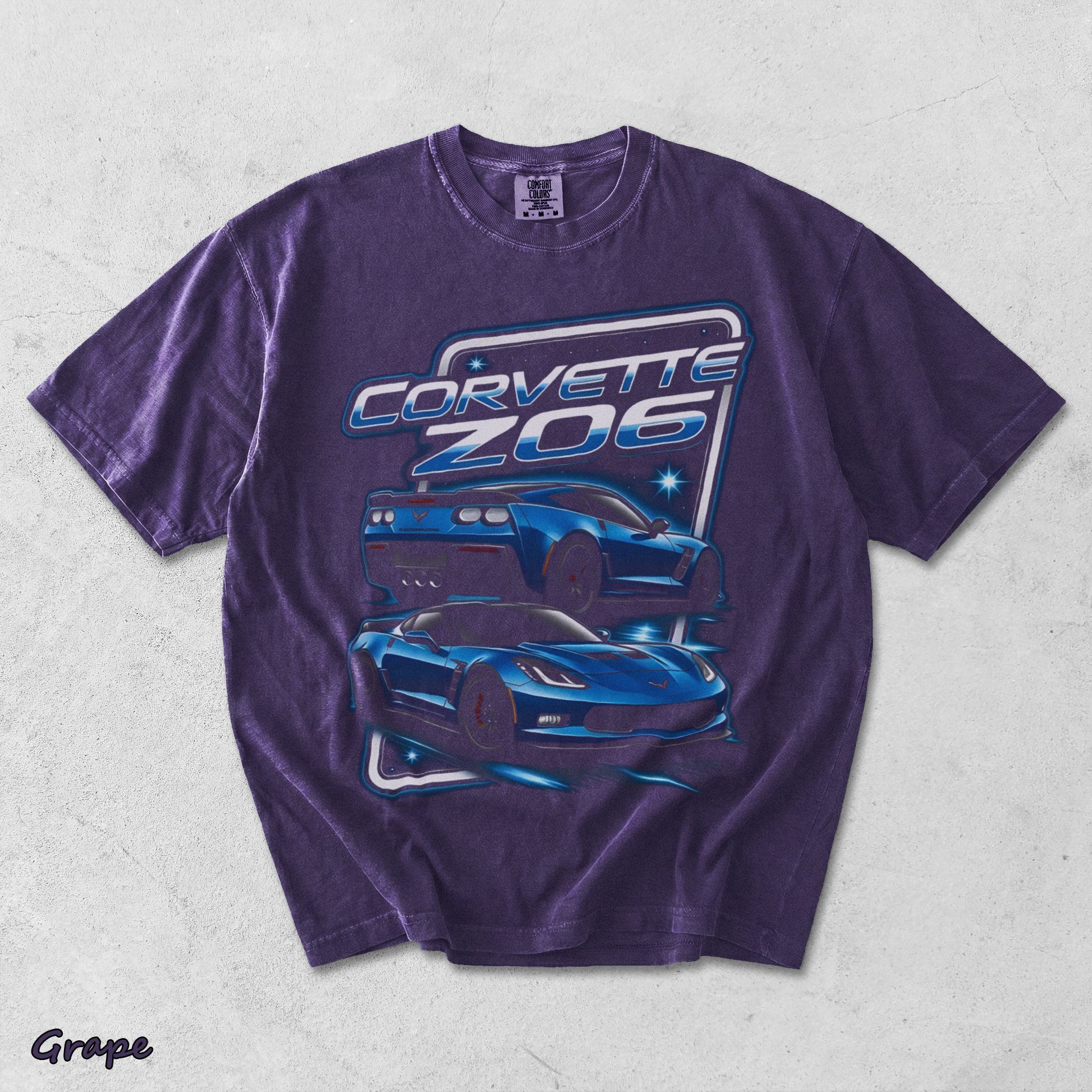 Corvette Z06 C7 Blue Racing Graphic T-Shirt back - Grape mockup