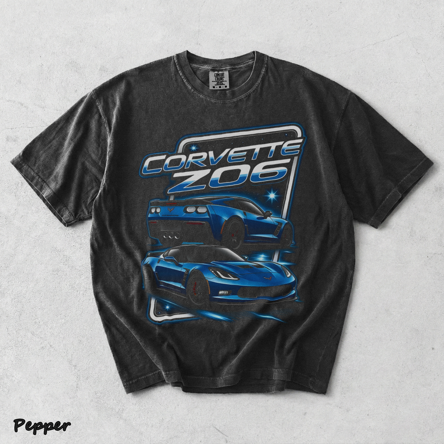 Corvette Z06 C7 Blue Racing Graphic T-Shirt back - Pepper mockup