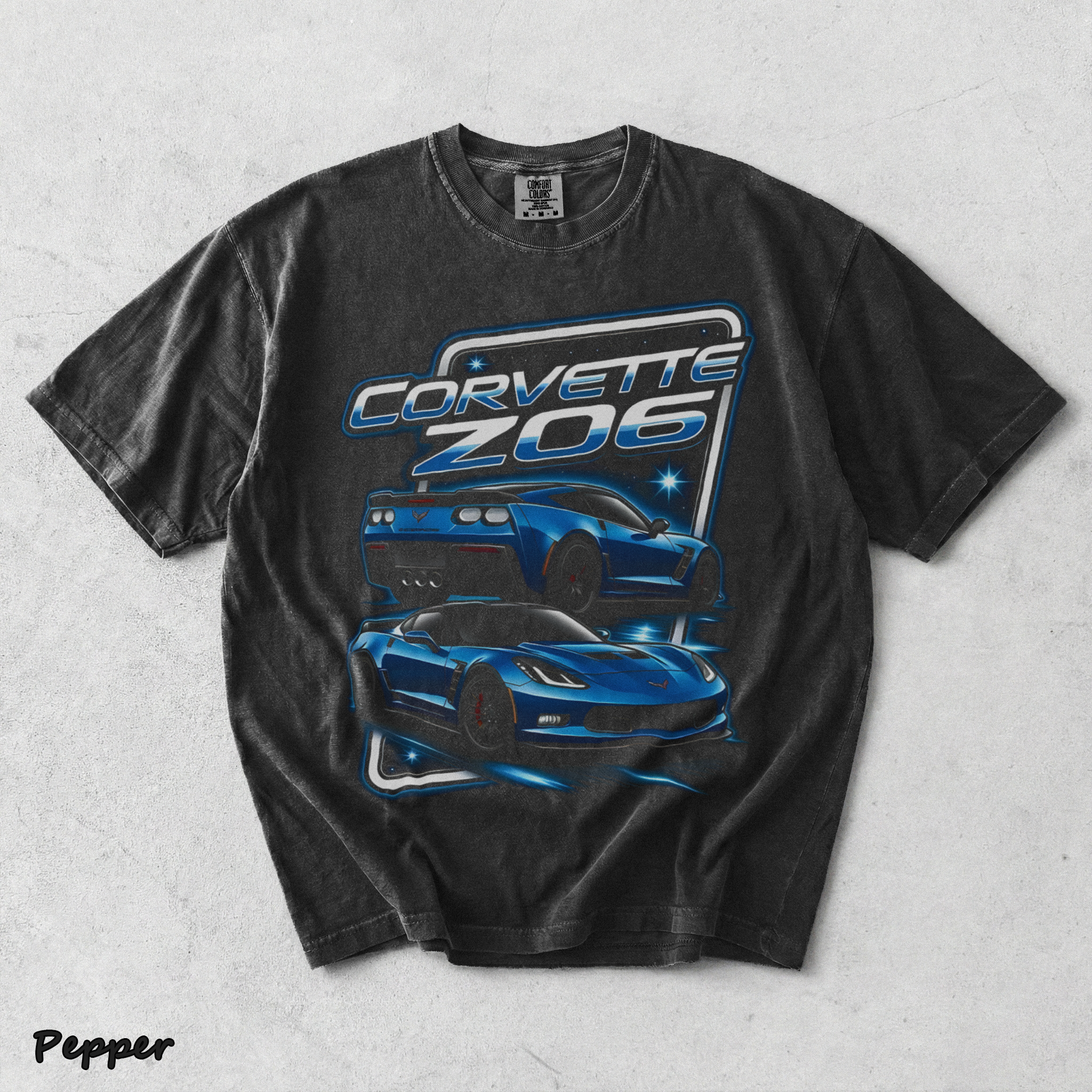 Corvette Z06 C7 Blue Racing Graphic T-Shirt back - Pepper mockup