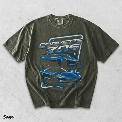 Corvette Z06 C7 Blue Racing Graphic T-Shirt back - Sage mockup