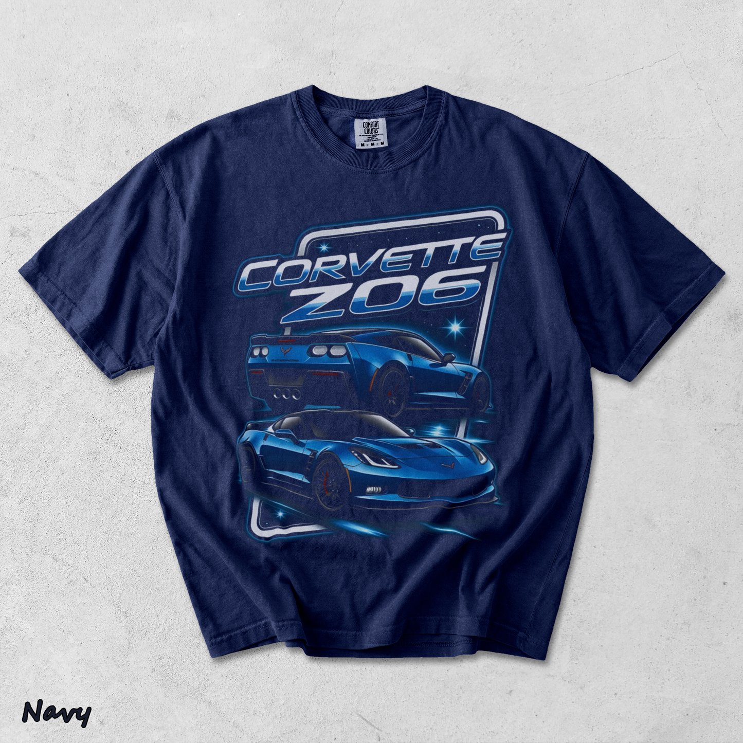 Corvette Z06 C7 Blue Racing Graphic T-Shirt back - True Navy mockup