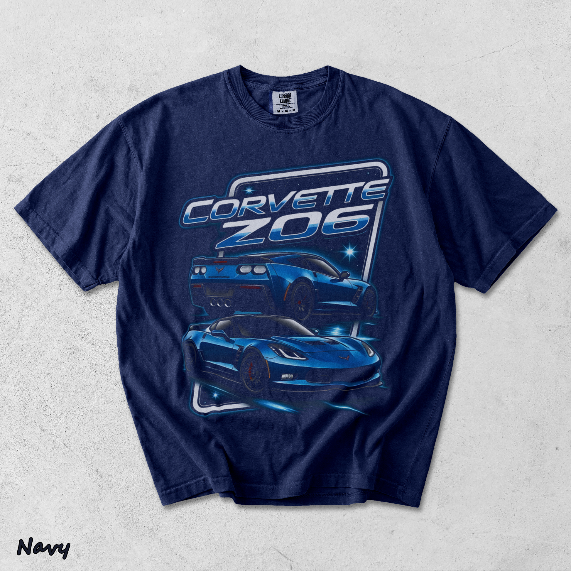 Corvette Z06 C7 Blue Racing Graphic T-Shirt back - True Navy mockup