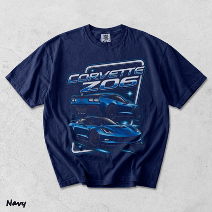Corvette Z06 C7 Blue Racing Graphic T-Shirt back - True Navy mockup