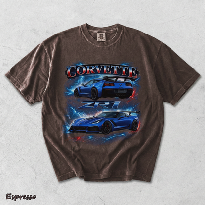 Corvette ZR1 Blue Supercar Lightning Racing Graphic T-Shir - Espresso mockup