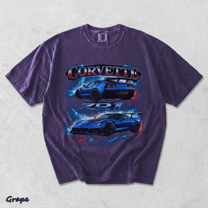 Corvette ZR1 Blue Supercar Lightning Racing Graphic T-Shir - Grape mockup