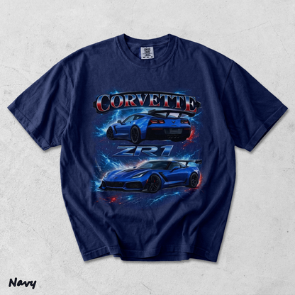 Corvette ZR1 Blue Supercar Lightning Racing Graphic T-Shir - True Navy mockup