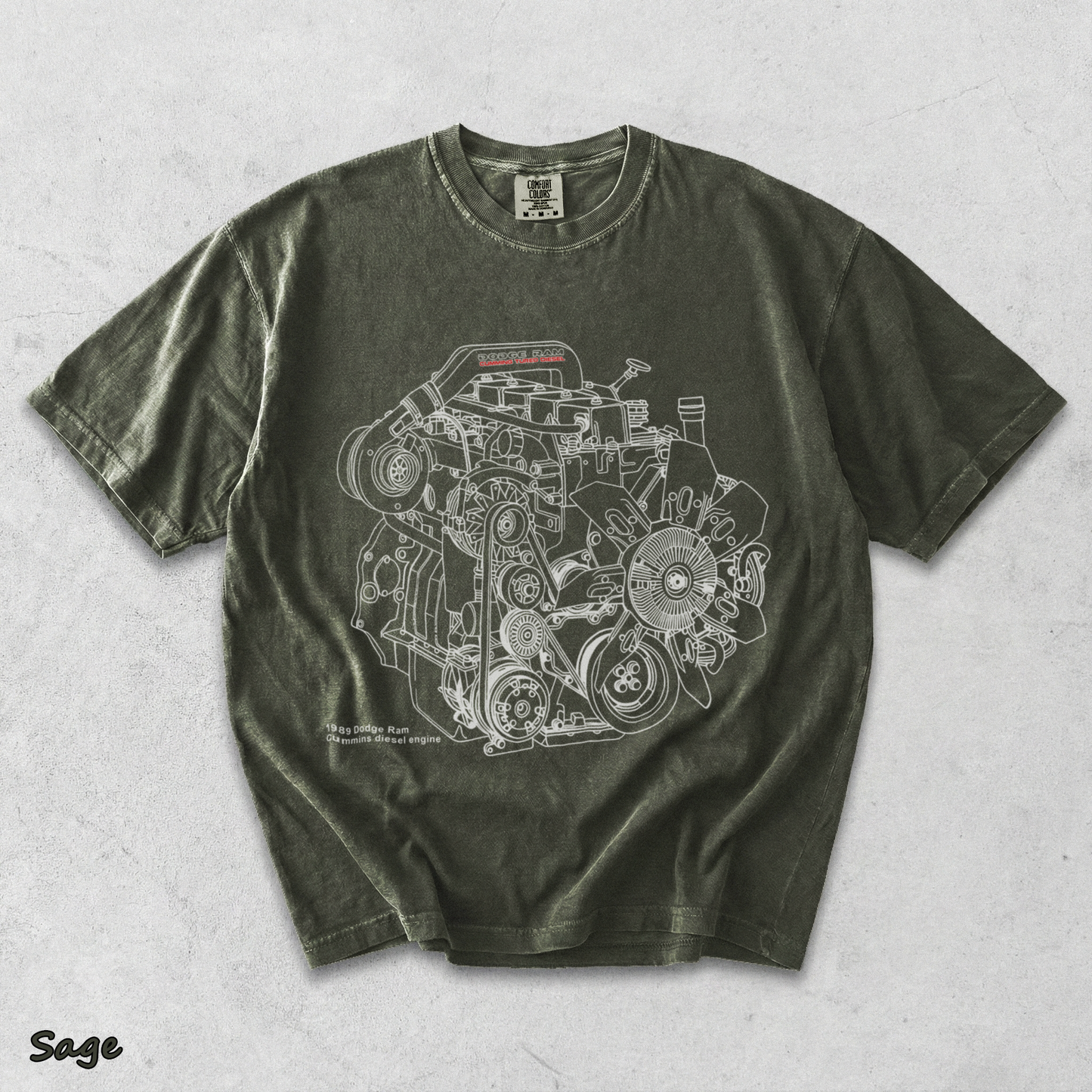 Cummins 5.9L 12V Engine Hoodie_1 - Sage mockup