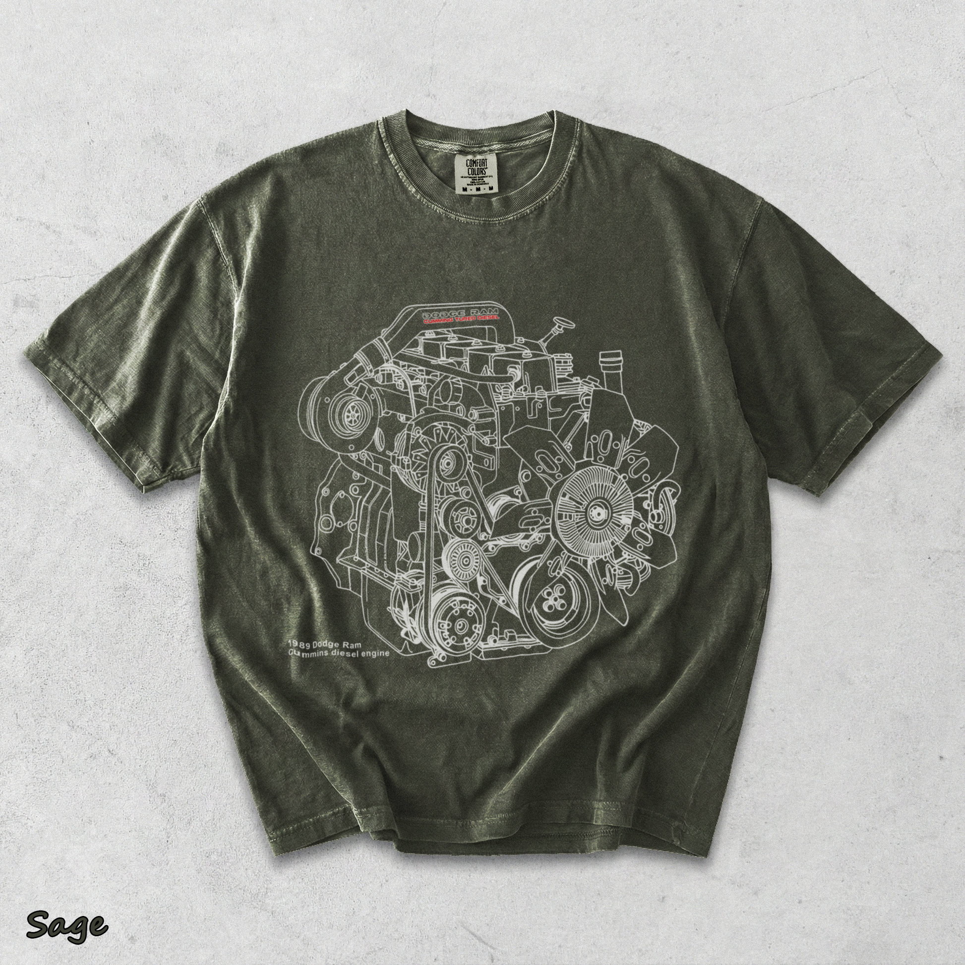 Cummins 5.9L 12V Engine Hoodie_1 - Sage mockup